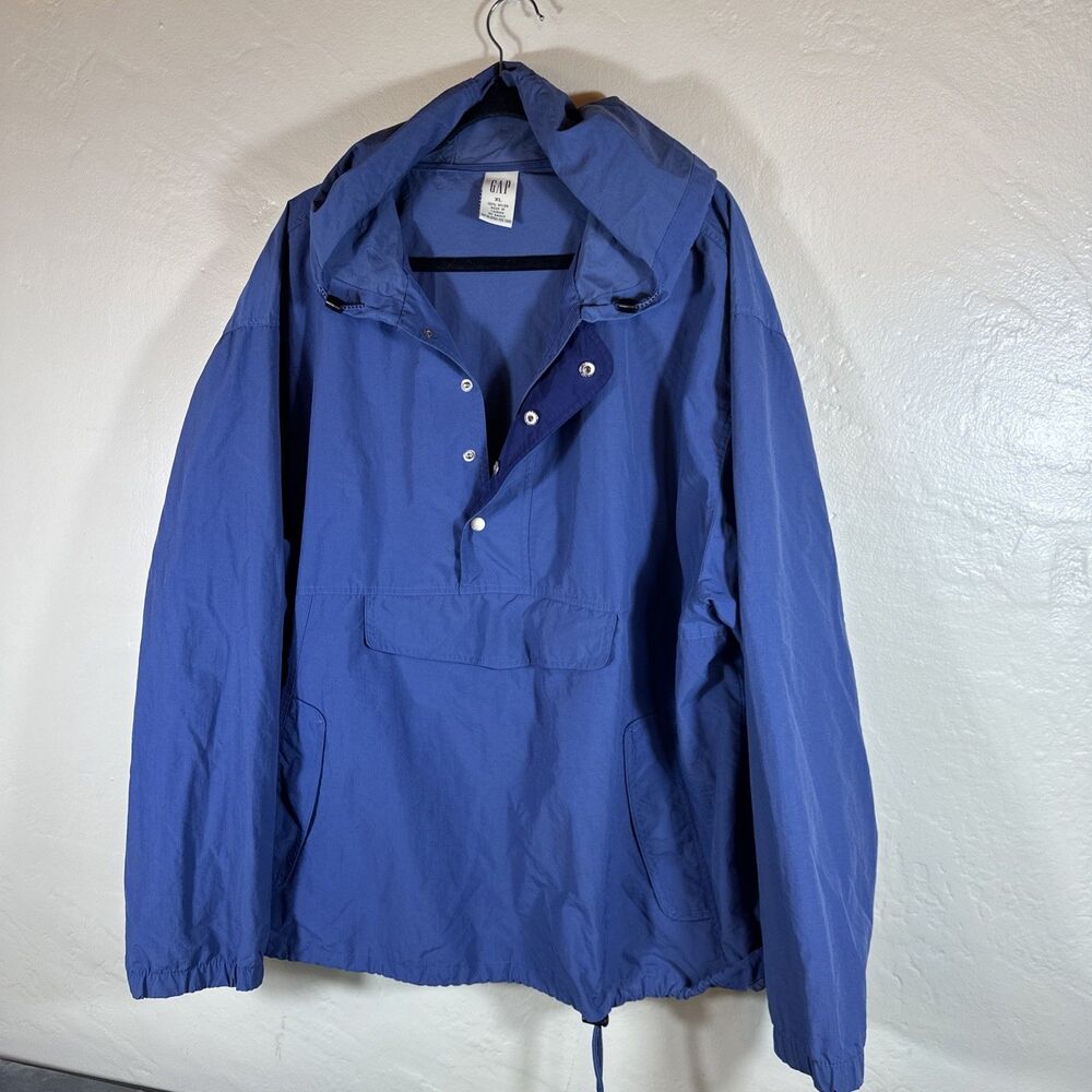 Vintage GAP XL Anorak Blue Pullover Jacket Hoodie Needs Button Repair Men’s VTG